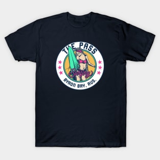 Retro Surfer Babe Badge The Pass Byron Bay Australia T-Shirt